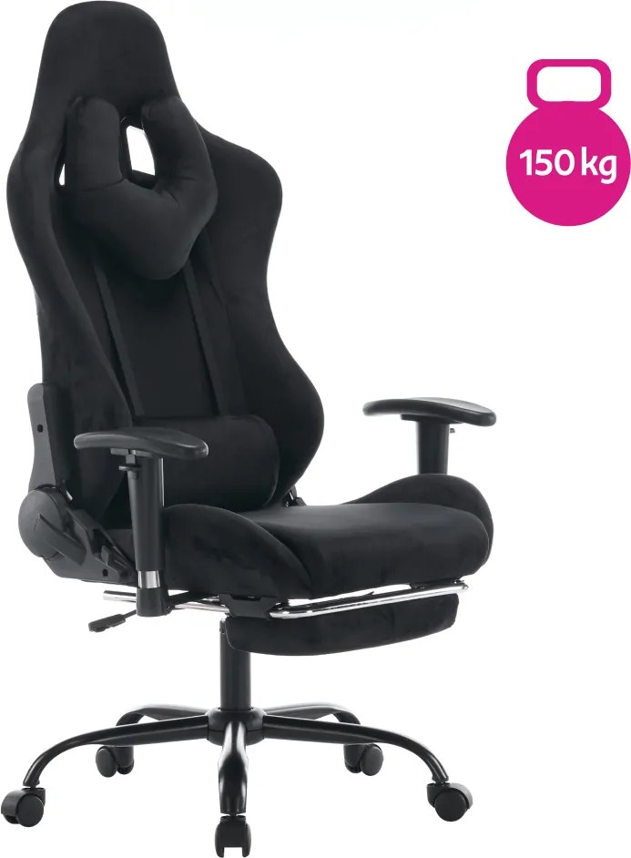 Kancelárske/herné kreslo, čierna Velvet látka, nosnosť 150 kg, SALOP