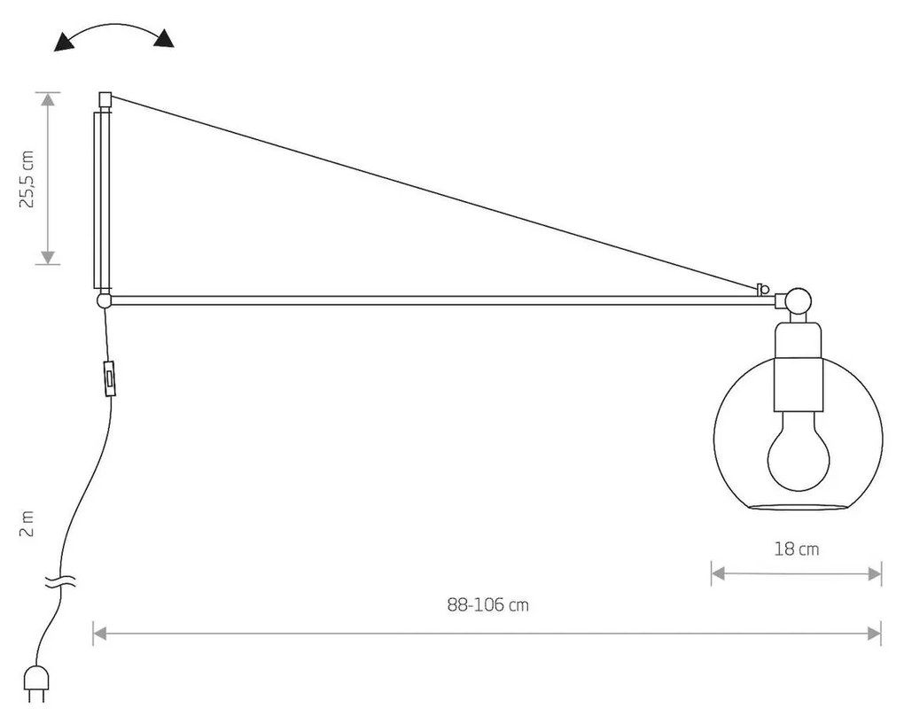 Nástenné svetlo Crane, kábel a presahujúce rameno