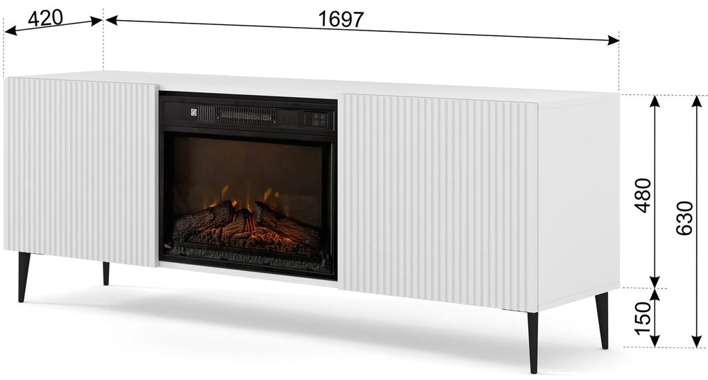 TV skrinka/stolík s elektrickým krbom FPB 2D 170 C Rowanna (biela). Akcia -20%. Vlastná spoľahlivá doprava až k Vám domov. 1125093