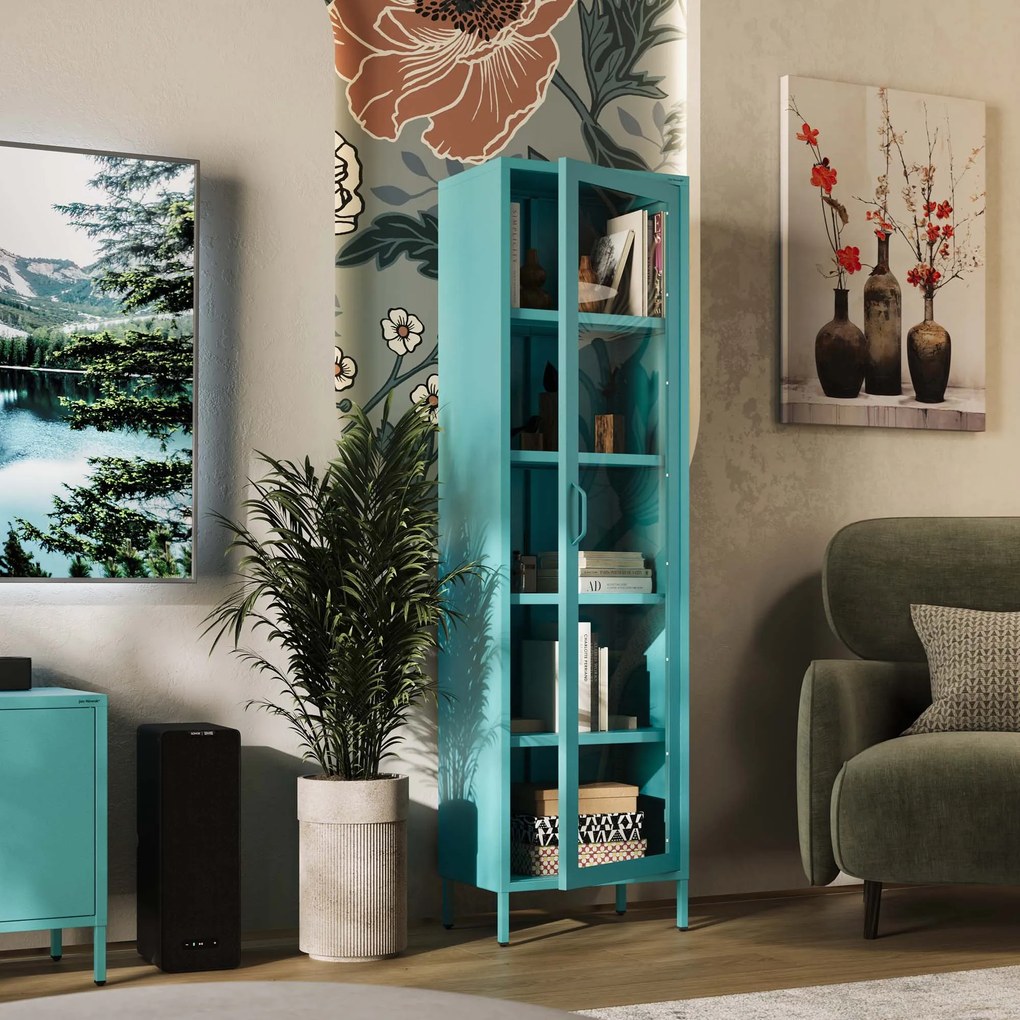 Vitrína LUIGI, 500 x 1800 x 350 mm, Modern: morská modrá