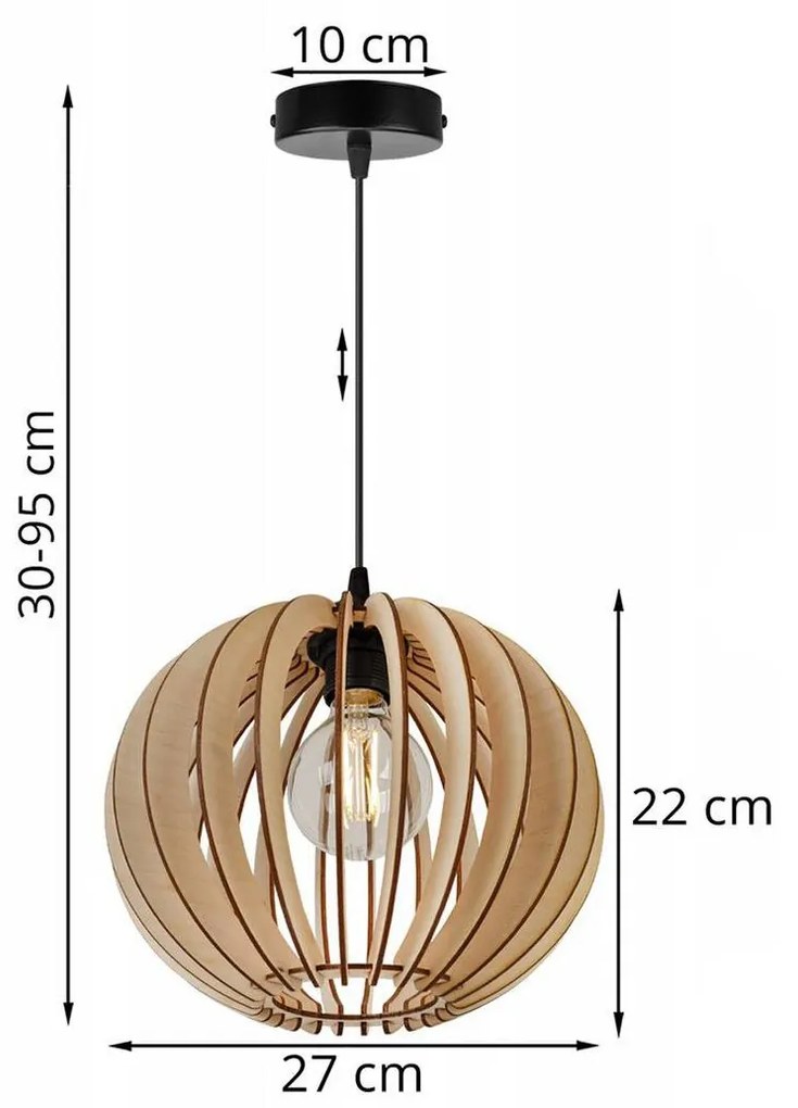 Závesné svietidlo Timber 2, 1x drevené tienidlo