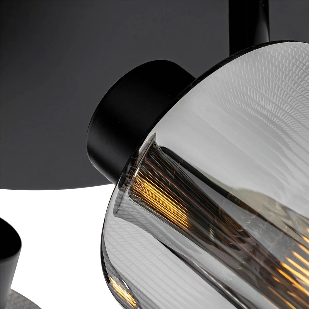 Inteligentný stropný reflektor čierny s dymovým sklom okrúhly nastaviteľný vrátane 3 Wifi A60 - Laura