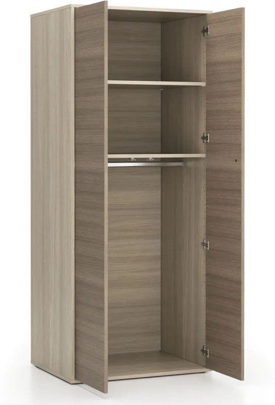 PLAN Kancelárska šatníková skriňa LAYERS, šatníková tyč, 800 x 600 x 1905 mm, dub prírodný / dub morený