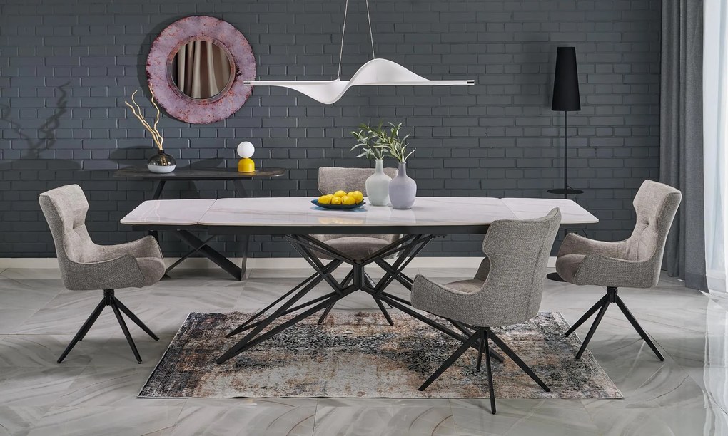 Rozkladací jedálenský stôl Alfredo 160/240 cm biely mramor/čierny