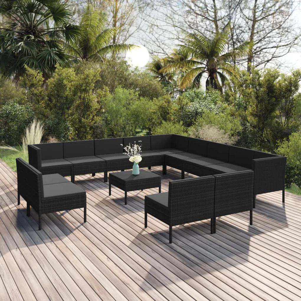 vidaXL 14-dielna záhradná sedacia súprava s podložkami polyratan čierna