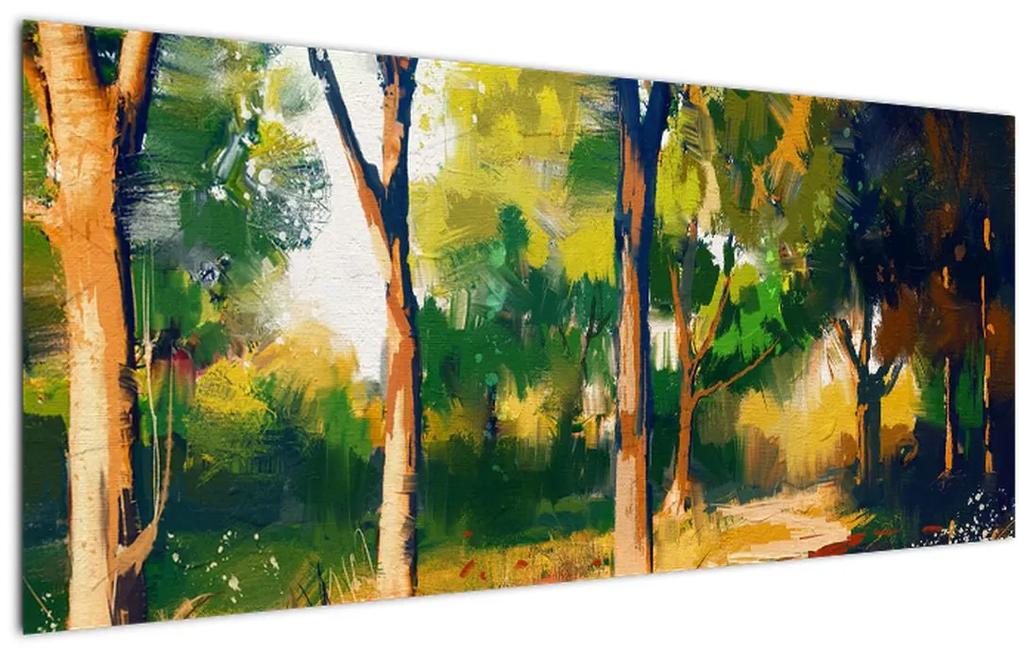 Obraz lesa v letnom slnku, maľba (120x50 cm)