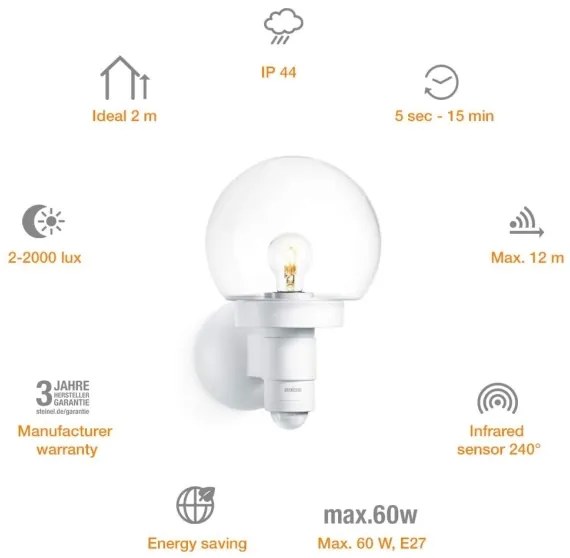 Steinel 657413 - Vonkajšie senzorové svietidlo L 115 S 1xE27/60W/230V IP44