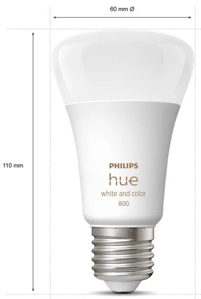 PHILIPS HUE Múdra LED stmievateľná žiarovka HUE s funkciou RGB, E27, A60, 6,5 W, 800lm, teplá biela-studená biel