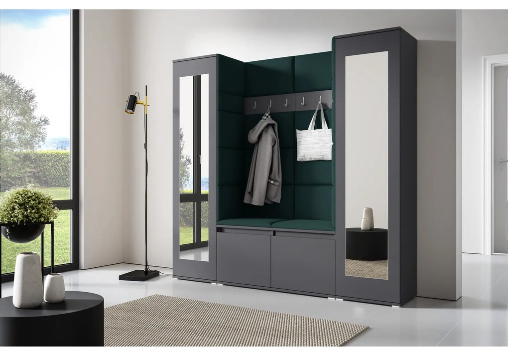 Predsieňová stena AMI 31 So zrkadlom Grafit Fľašková zelená