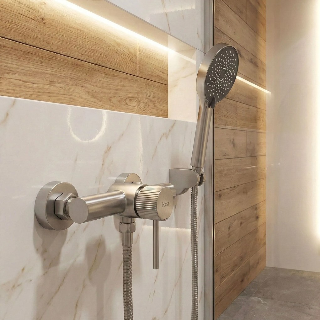 Rea Lungo Stripe, sprchová batéria s ručnou sprchovou súpravou, brúsená oceľ, REA-B9491