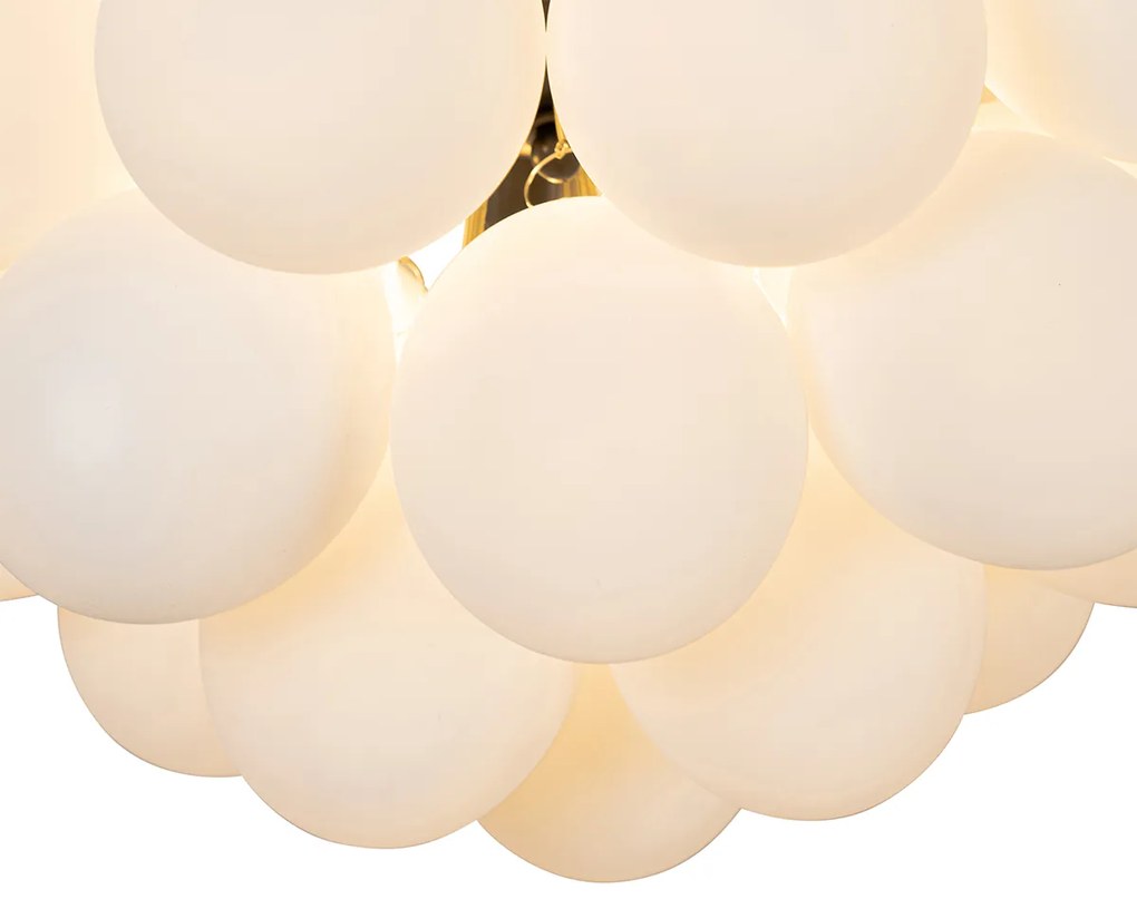 Stropné svietidlo v štýle Art Deco čierne s opálovým sklom 6-svetlo - Uvas