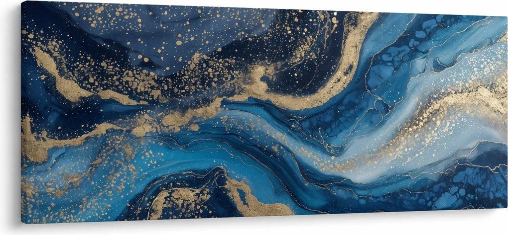 Obraz - Modrozlatý abstraktný mramor (120x50 cm)