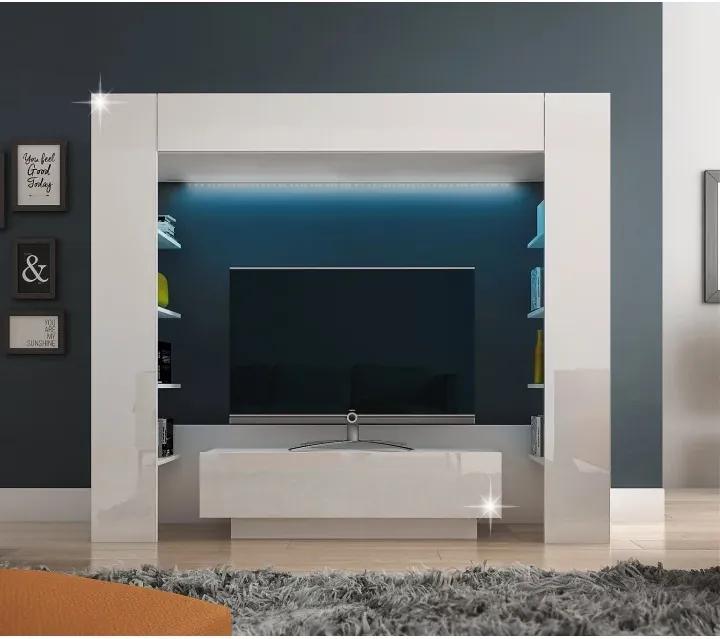 Luxusní TV a media stěna, bílá/bílá extra vysoký lesk, MONTEREJ 0000186841 Tempo Kondela