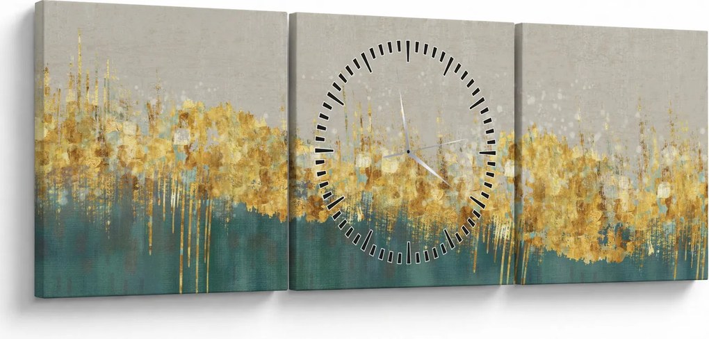 Obraz - Textúra so zlatým dekorom (s hodinami) (90x30 cm)