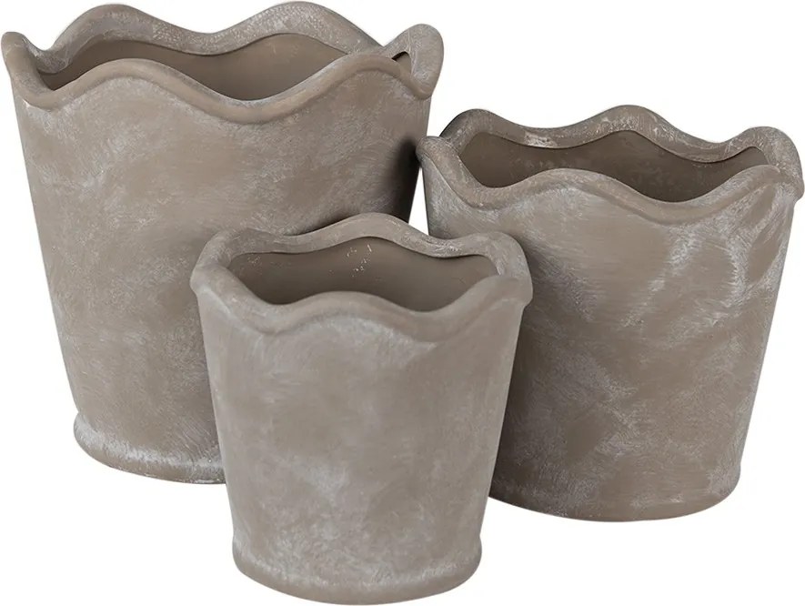 Šedý keramický obal na kvetináč s vlnitým okrajom M - Ø 16*14 cm