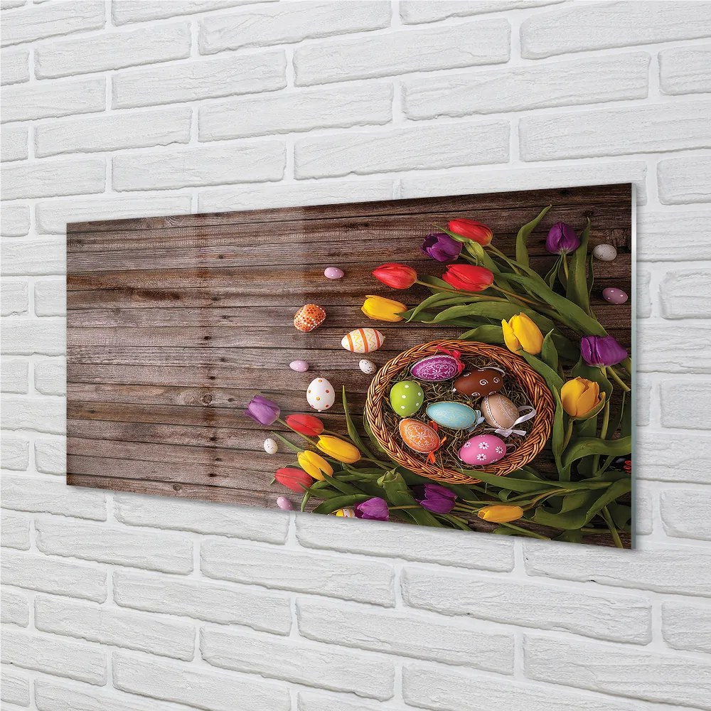 Nástenný panel  Vajíčka tulipány dosky 125x50 cm