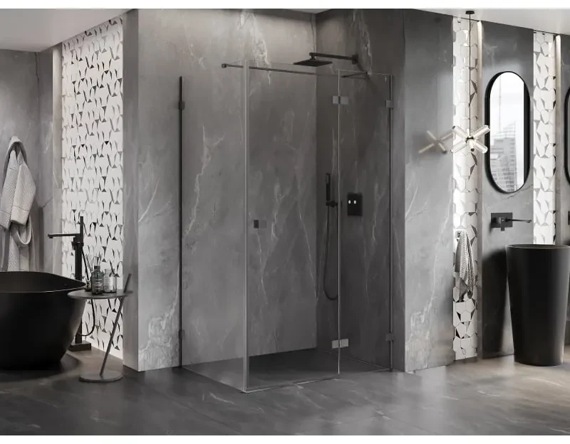 Mexen Lunar T, výklopný sprchový kút pravý 130 x 80 cm, 8mm číre sklo, profil grafit brúsený, 834T-130-080-66-00-P