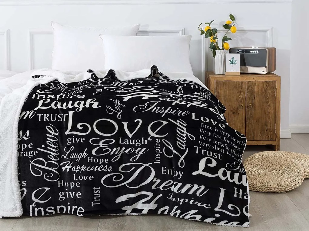 XPOSE® Mikroplyšová deka DORA s baránkom - čierna 140x200 cm