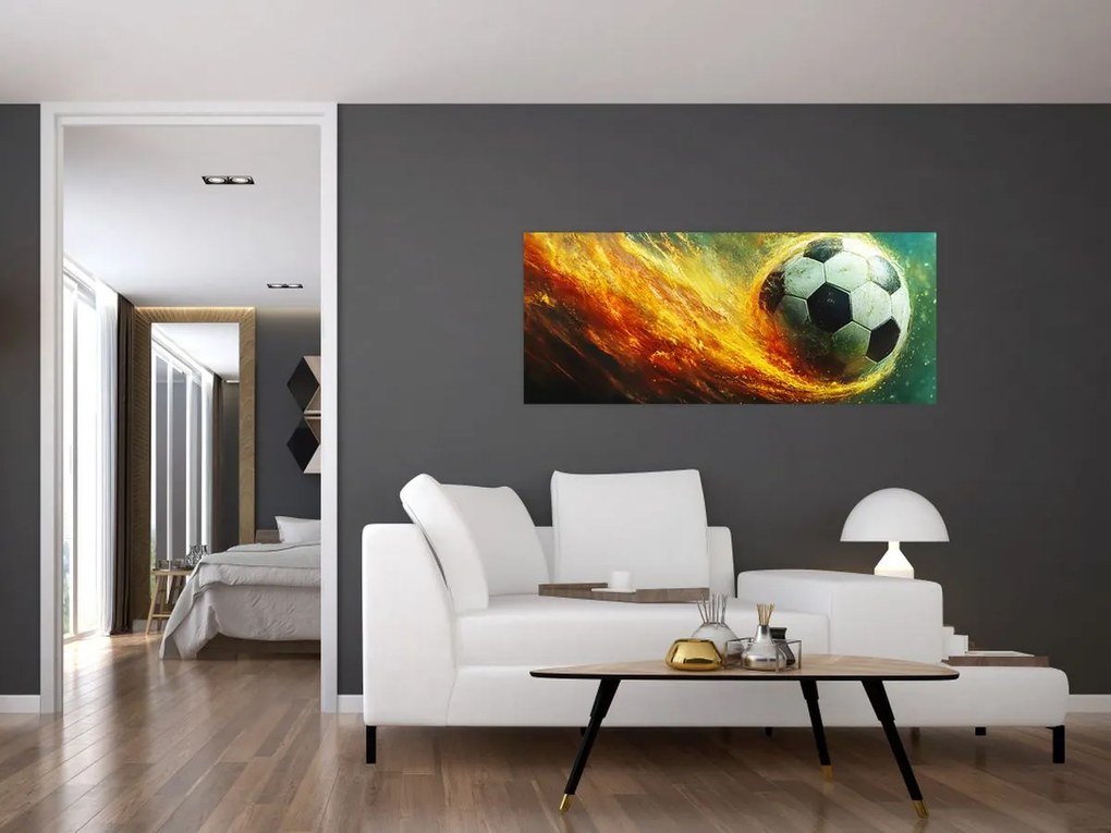 Obraz - Futbalová lopta v lete (120x50 cm)