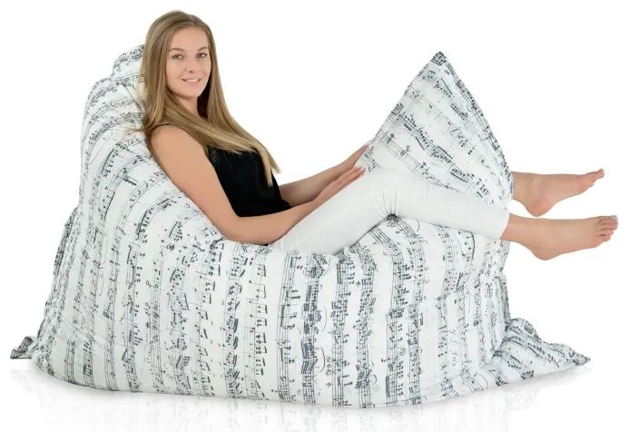 Hudobný vankúš XL/XXL – biely s motívom nôt Veľkosť: XXL
