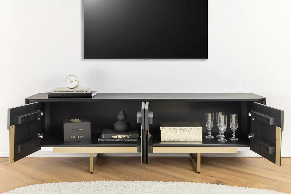 GATSBY TV komoda 160 cm retro štýl mango čierno zlatá