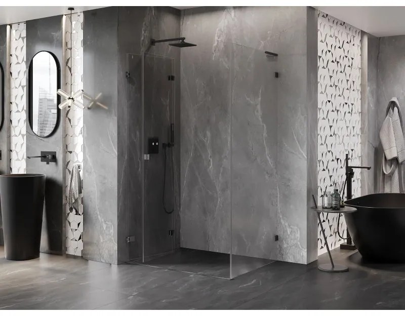 Mexen Lunar-F L, 1-krídlový sprchový kút so skladacími dverami, ľavý, 85 x 70 cm, 8mm číre sklo, grafitový profil, 836L-085-070-66-00-L