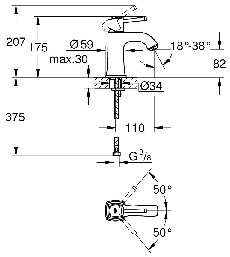 GROHE Grandera - Páková umývadlová batéria, veľkosť M, chróm/zlato 23310IG0