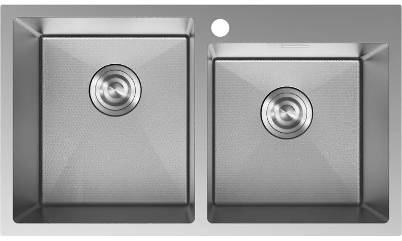 Mexen Xorin, 2-komorový nerezový drez 780 x 450 mm, brúsená oceľ, vzor voština, 6441782000-01HC