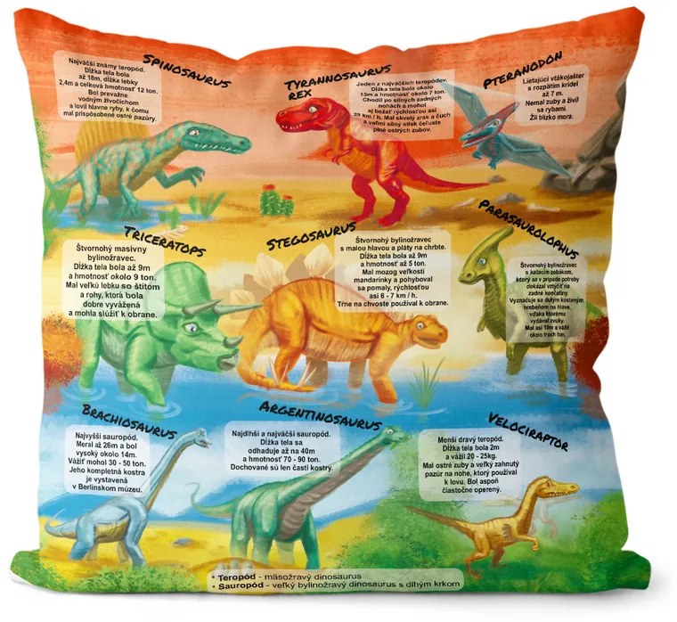 Vankúš Encyklopédia dinosaurov (Velikost: 40 x 40 cm)