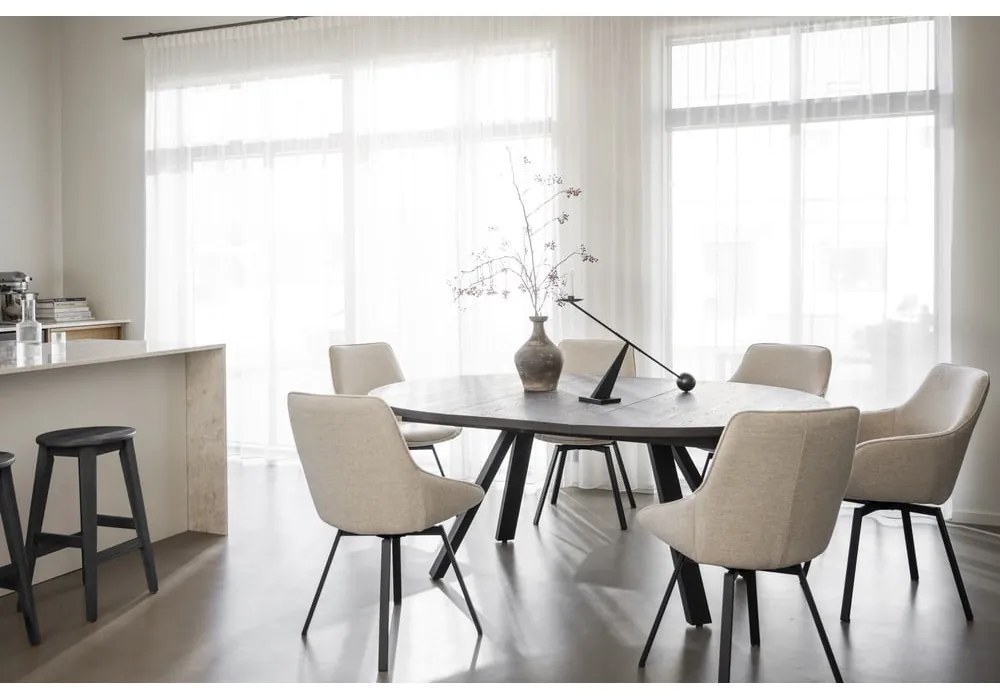 Tmavohnedý okrúhly rozkladací jedálenský stôl v dekore duba ø 135 cm Maddock – Rowico