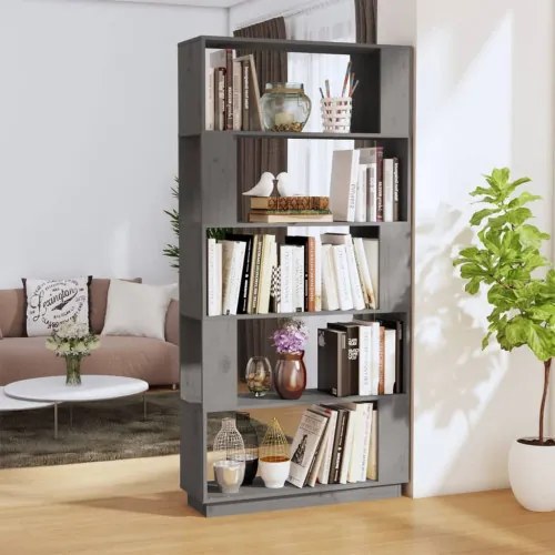 vidaXL Knižnica/deliaca stena sivá 80x25x163,5 cm masívna borovica-