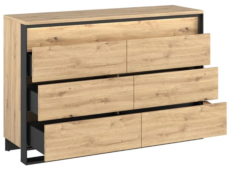 KOMODA MAXIMO DUB ARTISAN / ČIERNA 130 cm LED