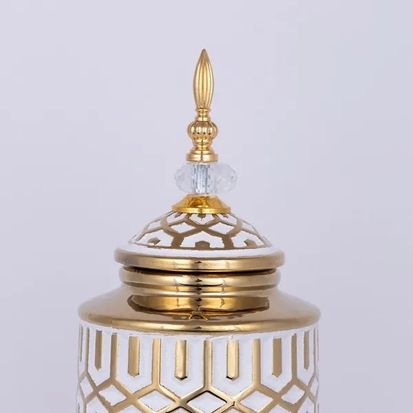 Keramická dóza 45,7x16,9 cm zlatá/biela