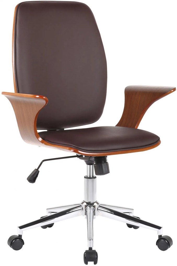 Design-Shop Kancelárska stolička Burbank - koženka, drevo orech - Hnedá