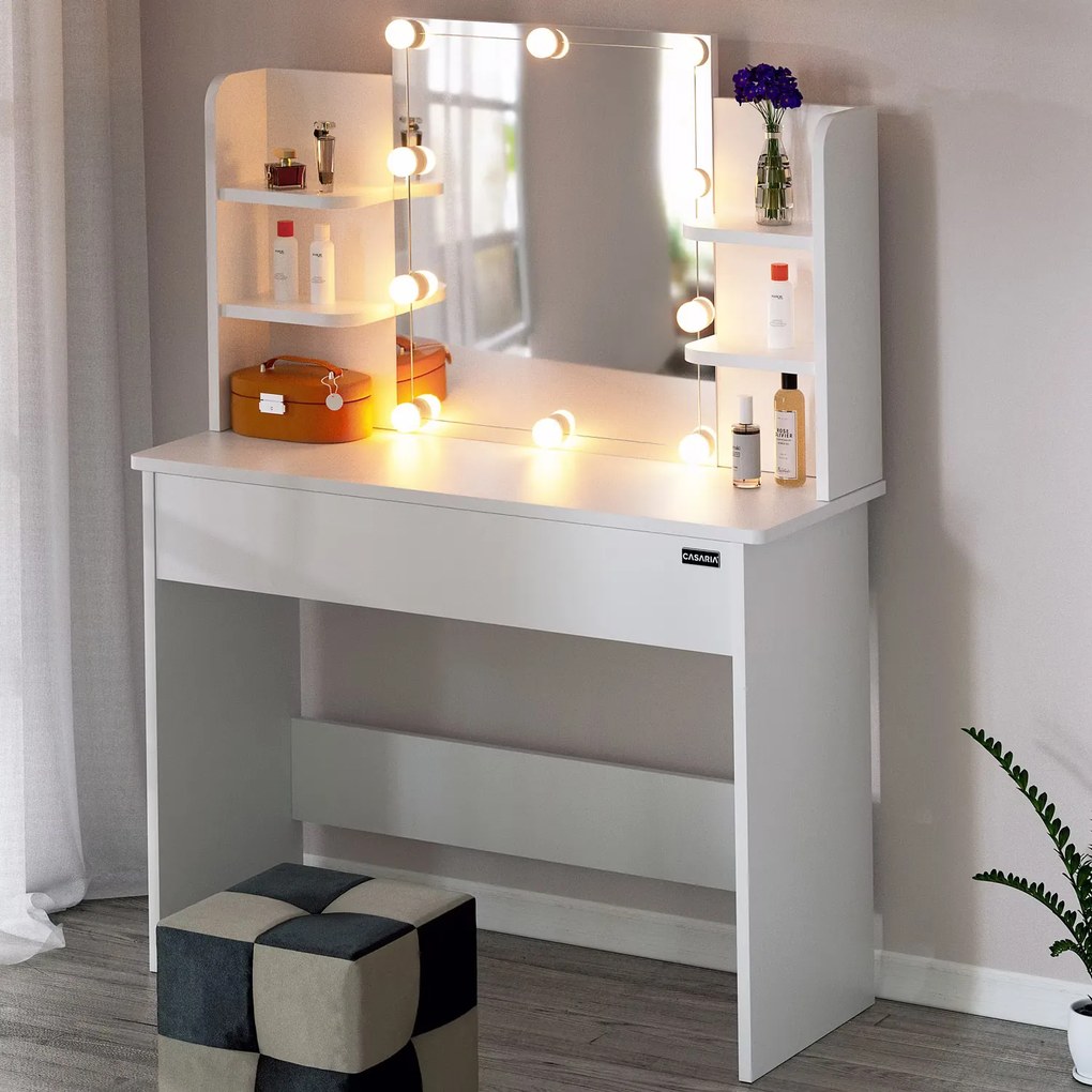 InternetovaZahrada Toaletný stolík Lucia s LED osvetlením 140x110x40 cm - biely