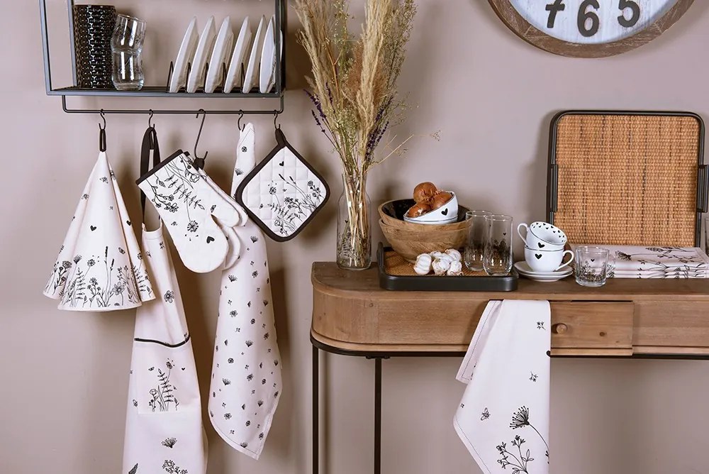 Béžový bavlnený obrus s kvetinami Flora And Fauna - 100*100 cm