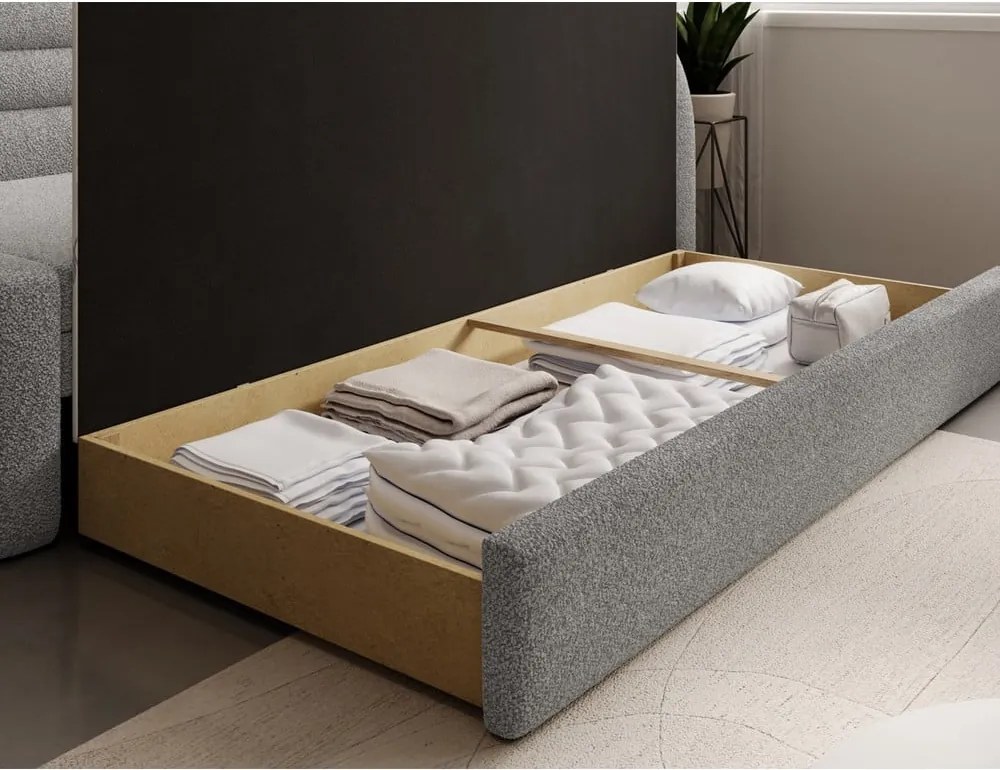 Sivá rozkladacia/s úložným priestorom pohovka z textílie buklé pravý roh 223 cm Fabillo – ELTAP