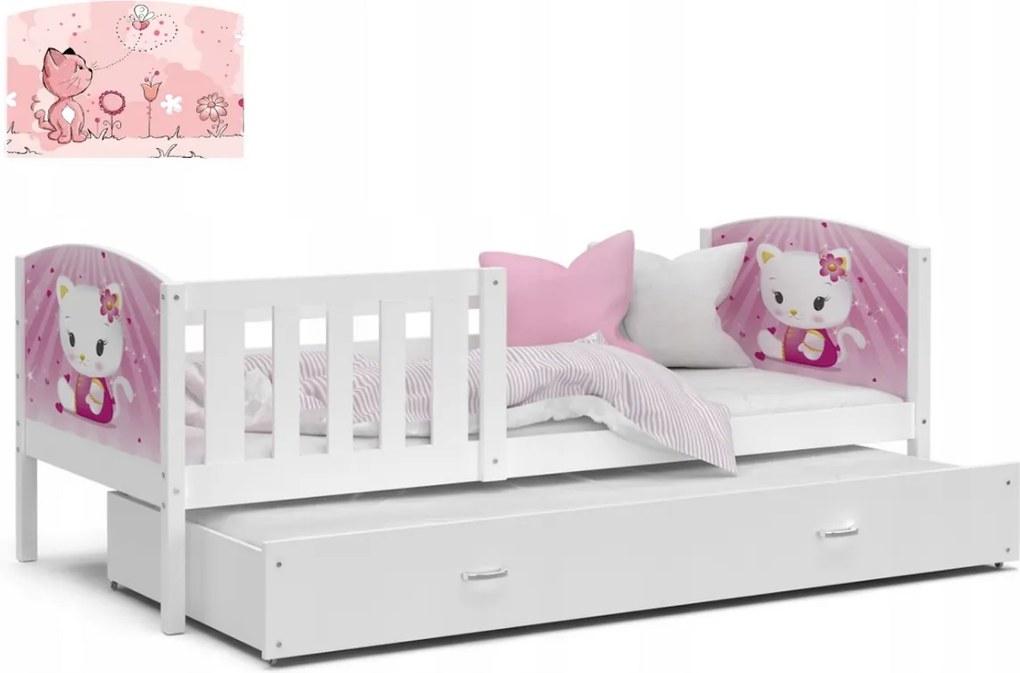 Expedo Detská posteľ DOBBY P2 s obojstrannou potlačou + matrac + rošt ZADARMO, 184x80 cm, biela/vzor 10