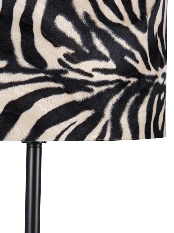 Moderná stojaca lampa čierna s látkovým tienidlom zebra 40 cm - Simplo
