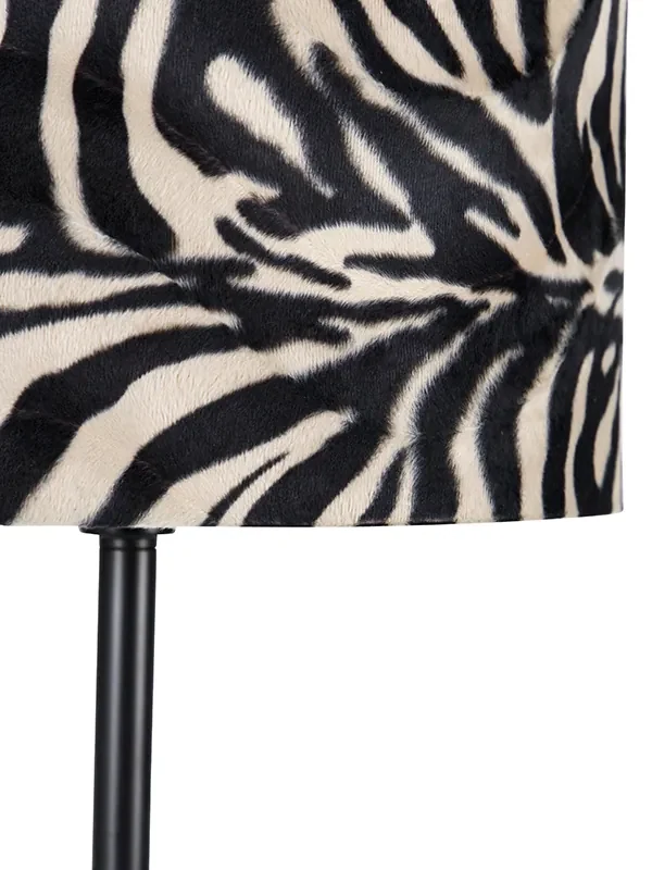 Moderná stojaca lampa čierna s látkovým tienidlom zebra 40 cm - Simplo