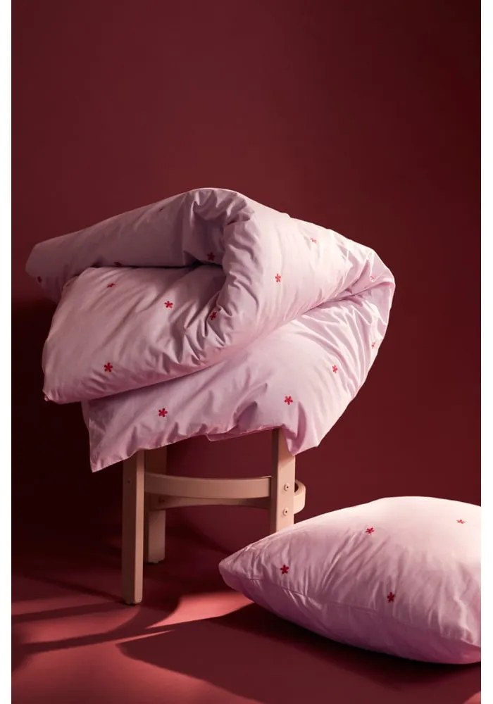 Ružové obliečky na jednolôžko z bavlneného perkálu 140x200 cm Daisy – JUNA