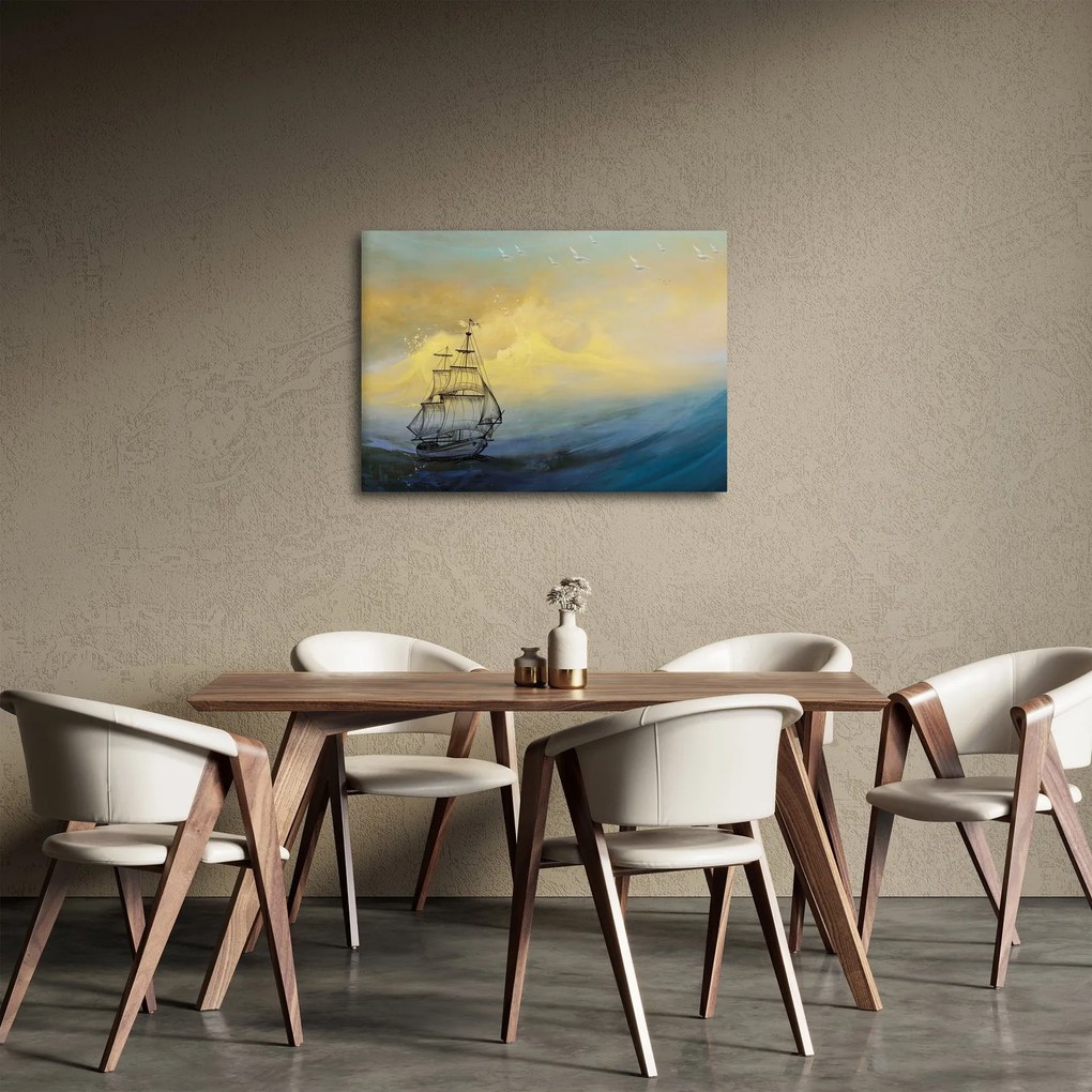 Obraz - Maľba lode na mori (70x50 cm)