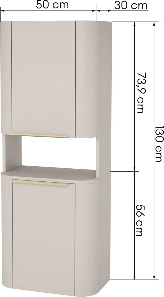 Závesná vysoká kúpeľňová skrinka Bassa 50 cm kašmírová/zlatá
