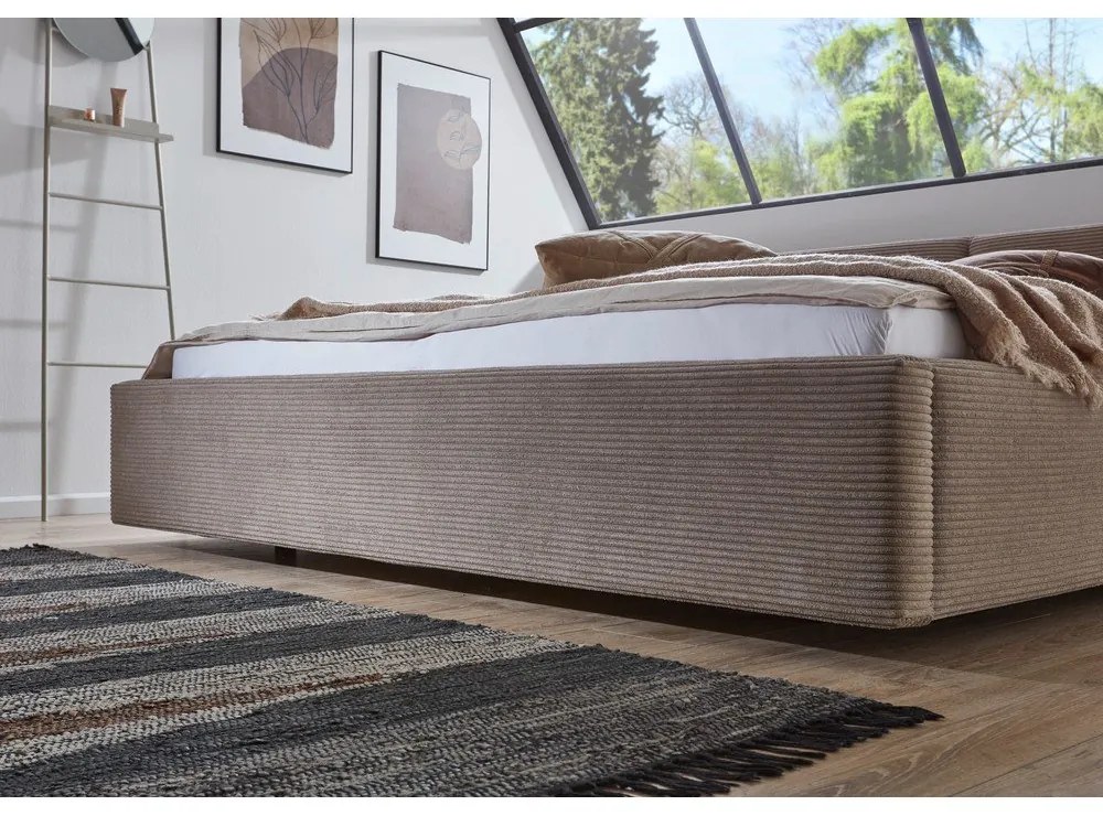 Svetlohnedá čalúnená dvojlôžková posteľ s úložným priestorom s roštom 180x200 cm Cube – Meise Möbel