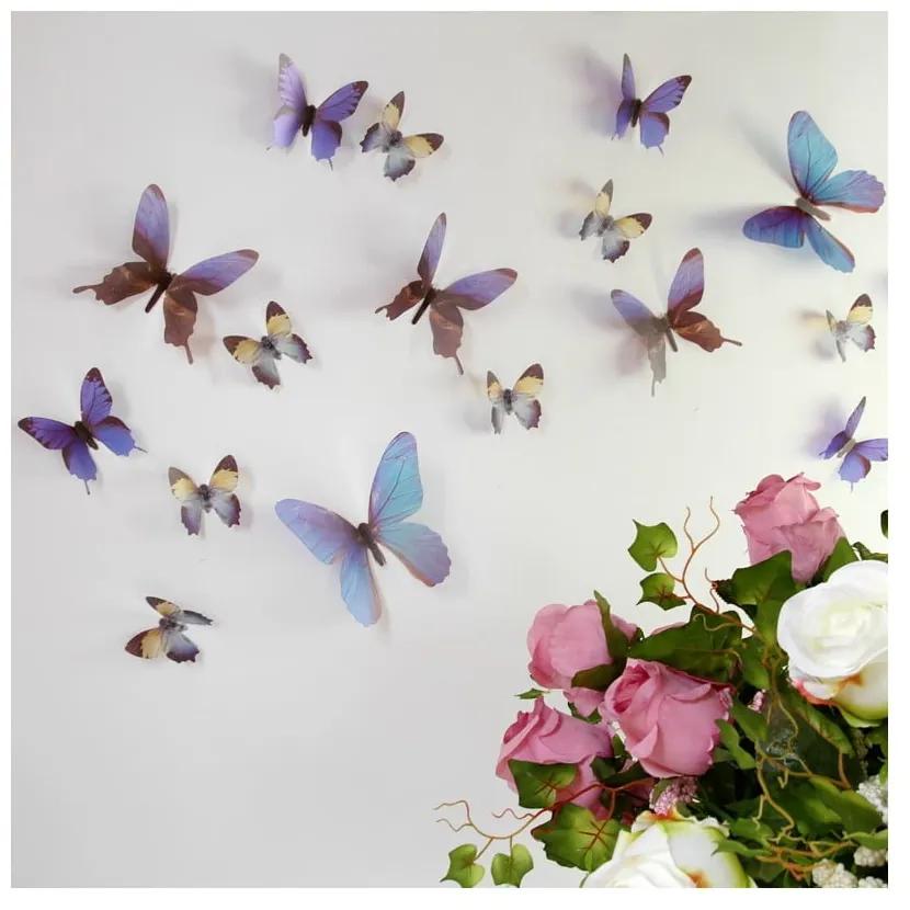 Sada 18 modrých adhezívnych 3D samolepiek Ambiance Butterflies