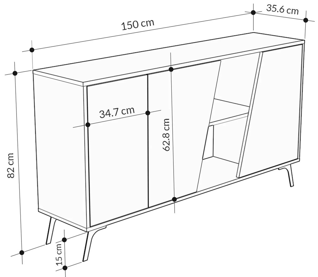 Komoda Houseland FIONA 150 cm bílá/dub safírový