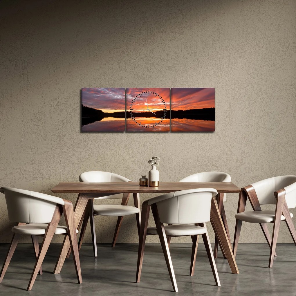 Obraz - Západ slnka nad jazerom (s hodinami) (90x30 cm)