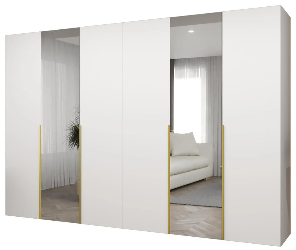 Šatníková skriňa 300 cm Alice 2 (biela + zlatá). Akcia -20%. Vlastná spoľahlivá doprava až k Vám domov. 1126194