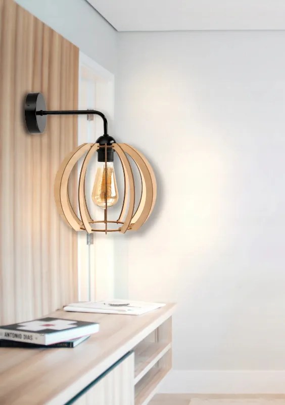 Nástenné LED svietidlo 1x E27 LOFT edison nad zrkadlo drevená guľa