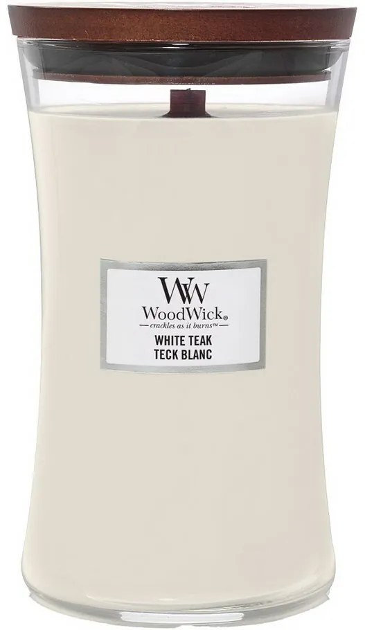 WoodWick vonná sviečka veľká váza biely teak, 609g
